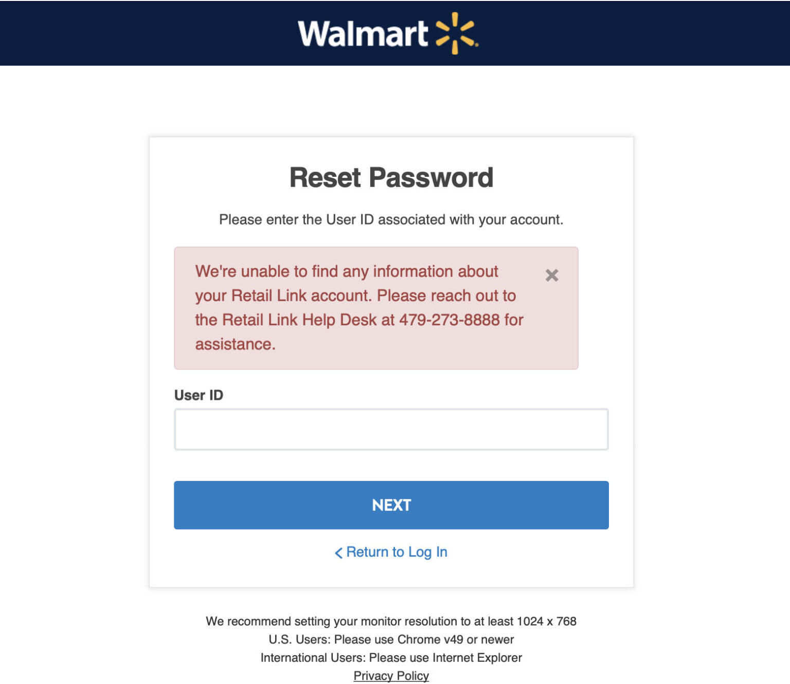 Walmart DSV login issues