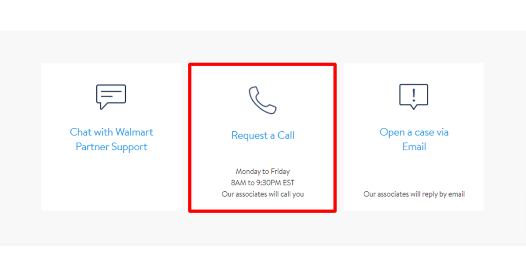 Request a call from Walmart Support is now available