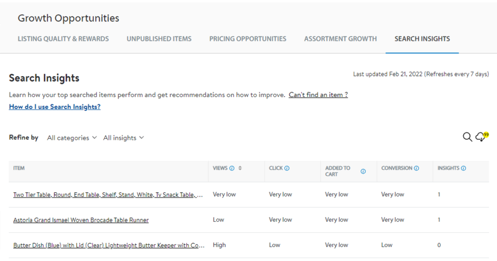 Where to find Walmart Search Insights