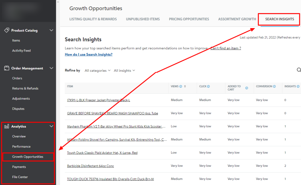 Where to find Walmart Search Insights