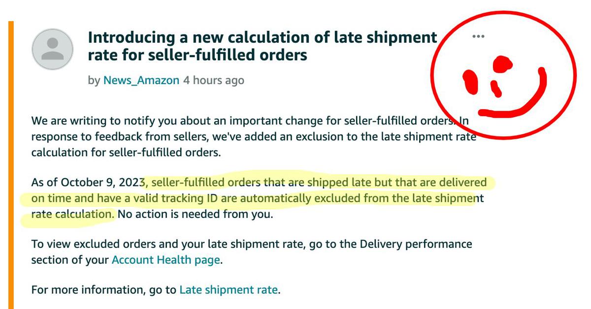 Amazon updated late shipment rate calculations