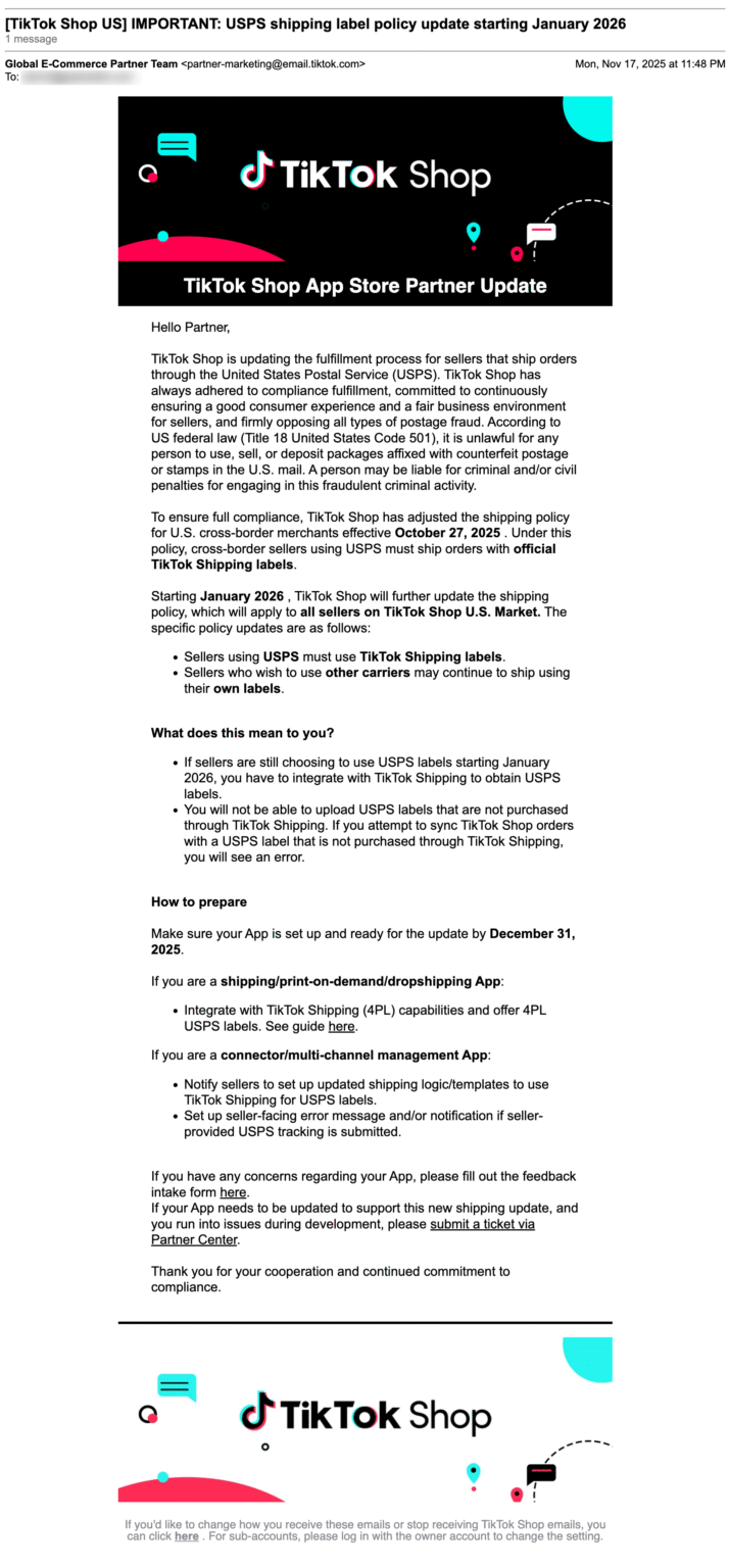 TikTok Shop USPS Label Policy Change for 2026 - What Sellers and ...