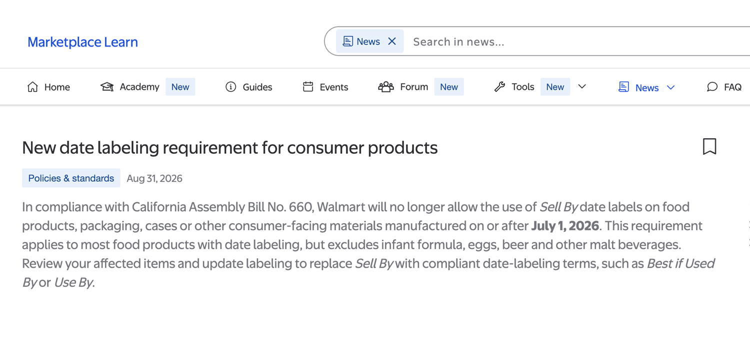 Walmart Updates Food Date Labeling Requirements Under California AB 660